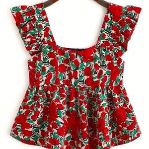 SHEIN Ruffle Trim Floral Print Peplum Top